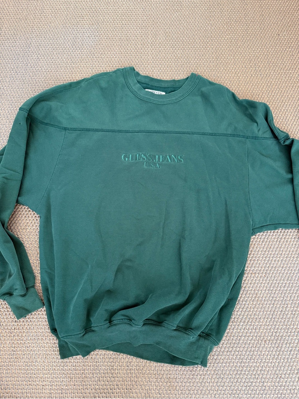 Guess Men's Forest Green Crewneck Sweatshirt Vintage